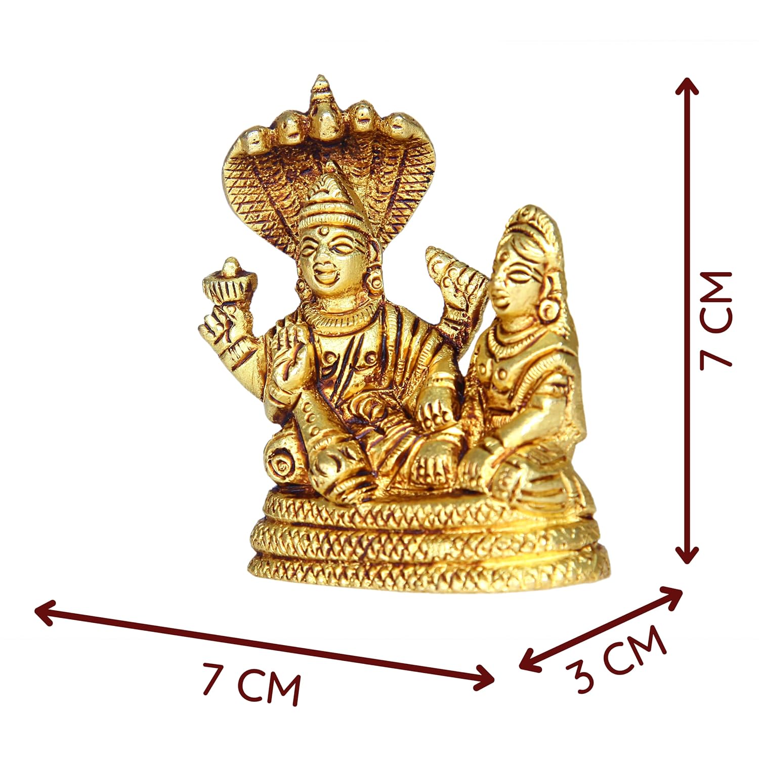 Divine Artz | Ranganatha Perumal Lakshmi Thayar Statue | Sheshnag Vishnu Laxmi Idol | Vishnu Lakshmi Idol Brass, 7cm Height, Gold Colour - (1 Piece)