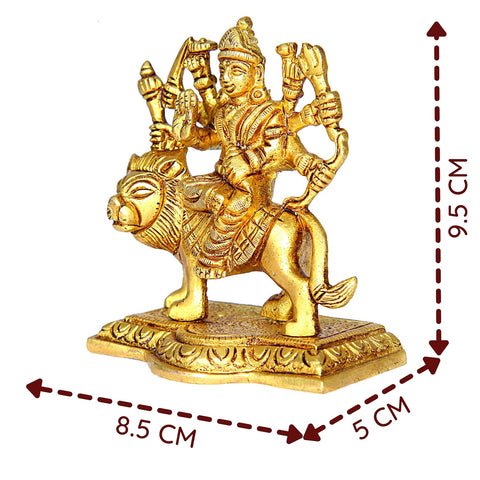 Divine Artz |  Durga Maa Idol Small | Small Maa Durga Idol| Vaah Maa Durga Idol Small | Kolkata Durga Maa Idol Brass, Height 9.5CM Gold Colour 1 Piece