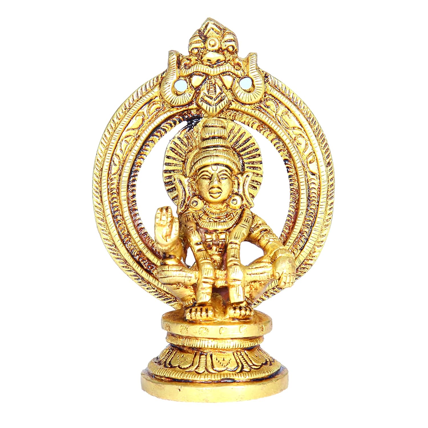 Divine Artz | Lord Ayyappa Idol with Thiruvachi | Ayyappa Idol for Home | Ayyappa Idol with Arch | Arch Ayyappa Idol Brass, 9 CM Height, Gold Colour 1 Piece