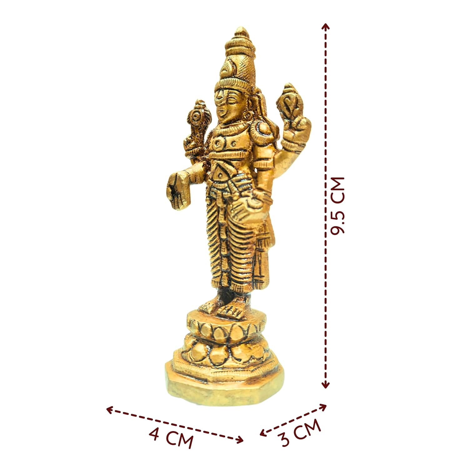 Divine Artz | Lord Venkateswara Idol Brass Small | Small Tirupati Balaji Idol Brass | Perumal Statue Brass Small, Brass, 9.5cm Height, Gold Colour, 1 Piece