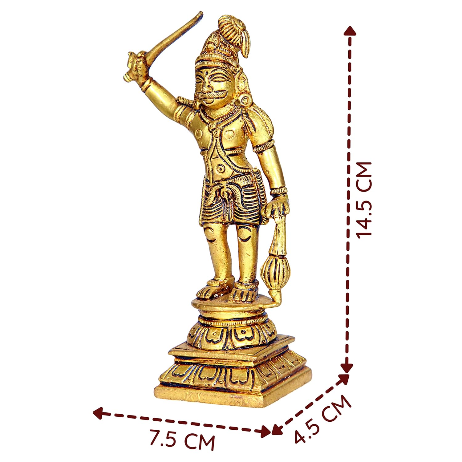 Divine Artz |  Madurai Veeran Idol | Madurai Veeran Statue | Madurai Veeran Silai Brass, Height 14.5 CM Gold Colour 1 Piece