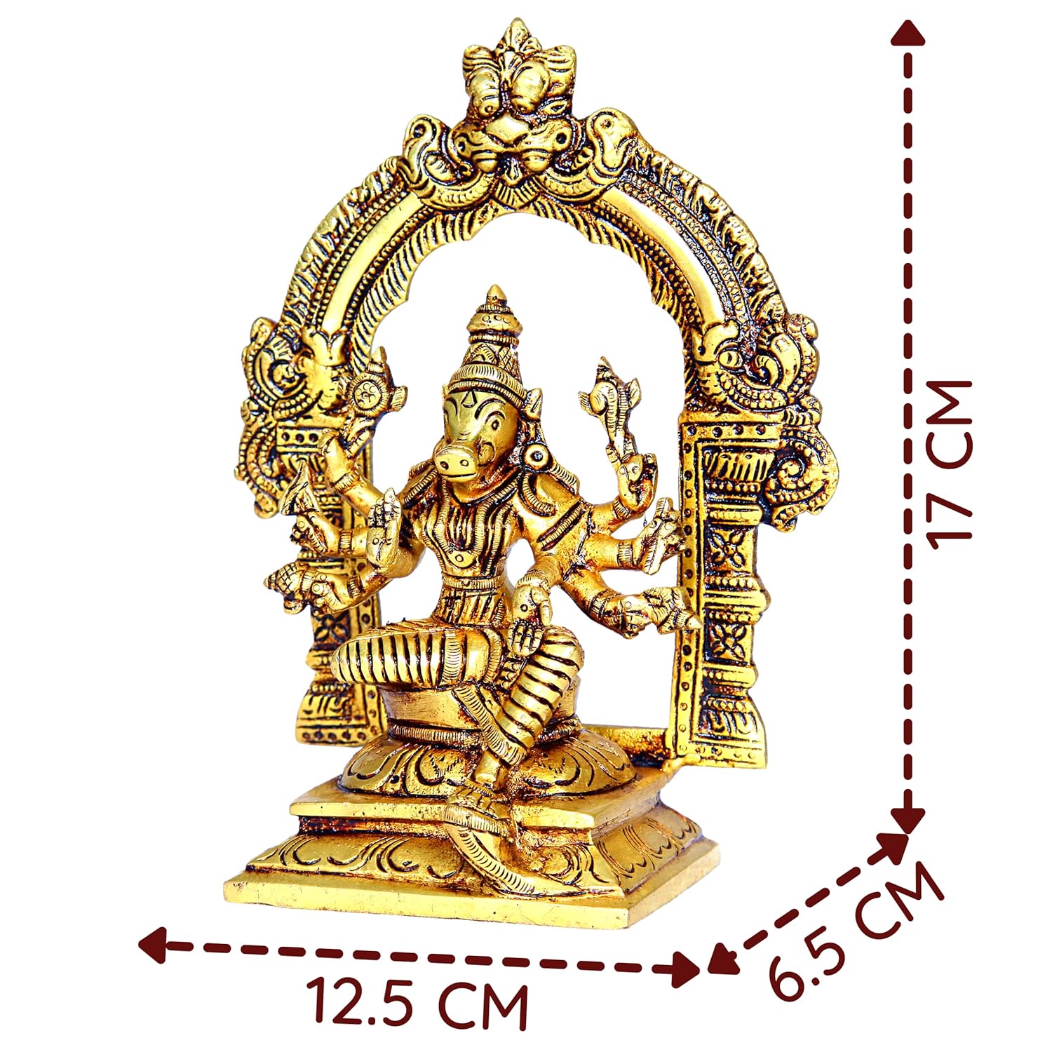 Divine Artz | Varahi Amman Statue with Thiruvachi Big | Varahi Amman Silai with Thiruvachi Big | Varahi Amman Brass Statue with Thiruvachi Big 17cm Height Brass Gold Colour 1 Piece