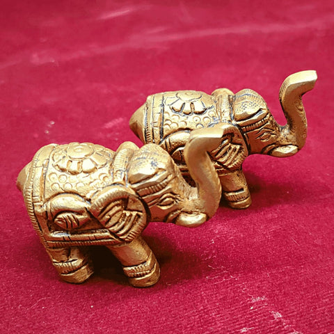 Divine Artz | Brass Elephant Pair Showpiece for Home Decor | Elephant Idols for Pooja Room, Brass, Height 4CM, Gold Colour, 2 Piece(1 Set)