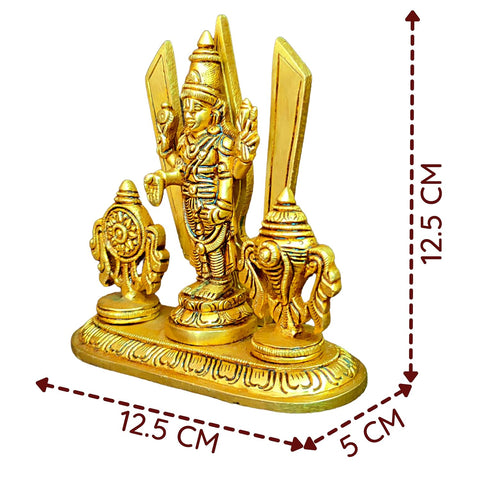 Divine Artz |  Brass Shankh Chakra Stand with Perumal Idol | Sangu Chakram Stand with Tirupati Balaji Idol | Tirupati Balaji Murti Brass, Height 12.5 CM Gold Colour 1 Piece