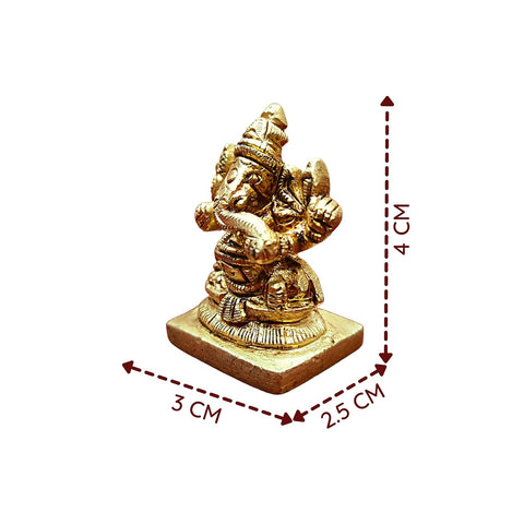 Divine Artz | Mini Left Trunk Ganesha Brass Idol | Ganesh Chaturthi Gifts | Mini Ganesha Idol for Car Dashboard Brass, 4CM Height, Gold Colour - (1 Piece)