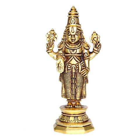 Divine Artz | Tirupati Balaji Idol Brass | Lord Venkateswara Idol Brass | Venkateswara Swamy Idol, Medium, 14.5 cm, Gold Colour - (1 Piece)