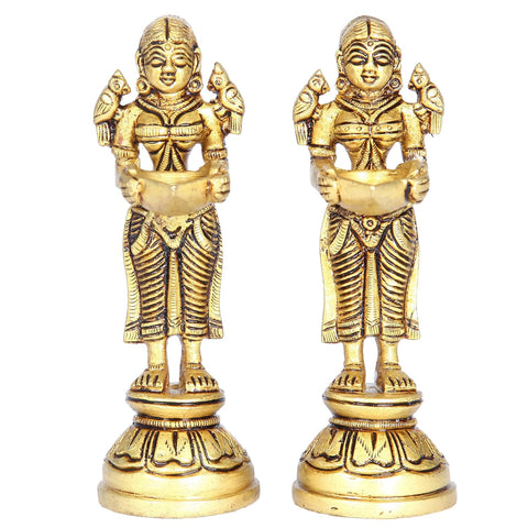 Divine Artz | Paavai Vilakku in Brass | Pavai Vilakku Pair Brass | Deep Lakshmi Pair Brass, Gold Colour, 2 Pieces (13.5 CM Height)