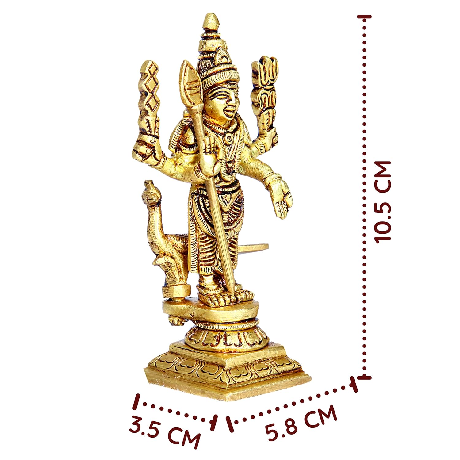 Divine Artz| Murugar Idol Brass Small | Small Lord Murugan Statue | Karthikeyan Statue Brass, 10.5cm Height, Gold Colour - (1 Piece)