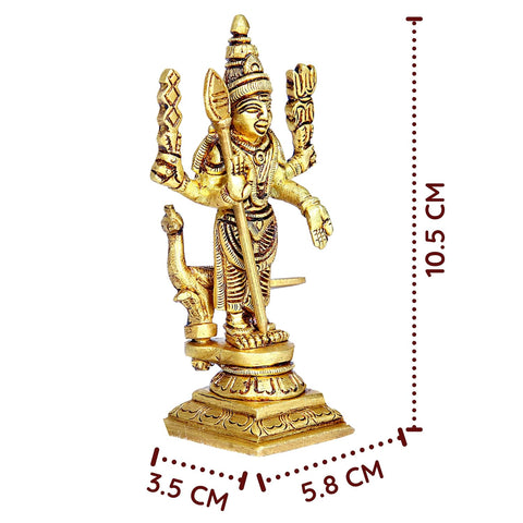 Divine Artz| Murugar Idol Brass Small | Small Lord Murugan Statue | Karthikeyan Statue Brass, 10.5cm Height, Gold Colour - (1 Piece)