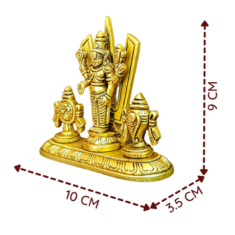 Divine Artz |  Brass Small Sangu Chakram Stand with Tirupati Balaji Idol, 9Cm Height, Gold (1 Piece)