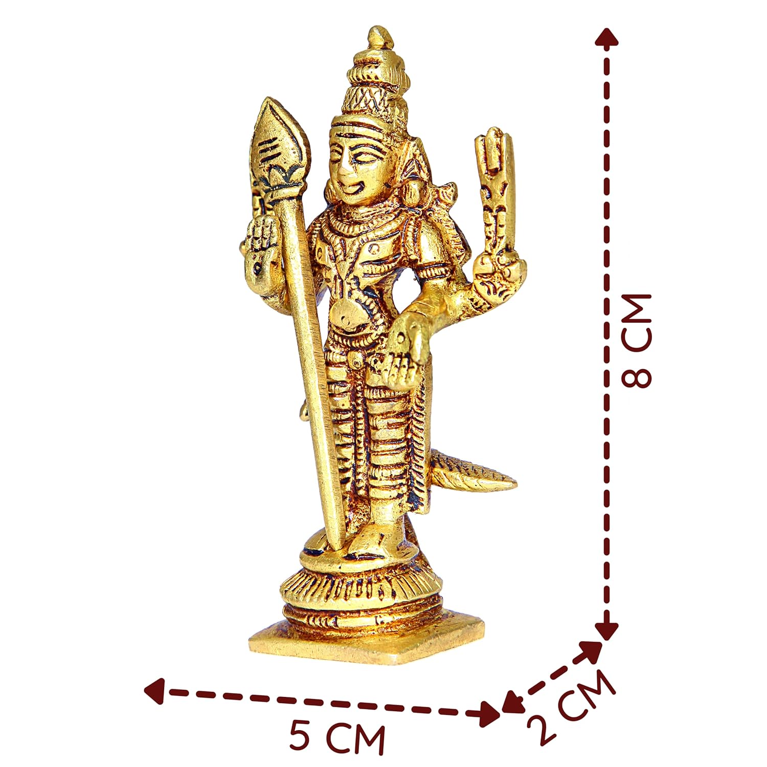 Divine Artz | Murugan Idol Brass Mini | Mini Lord Murugan Statue | Karthikeyan Idol | Mini Murugan Silai Brass 8 CM Height Brass Gold Colour 1 Piece