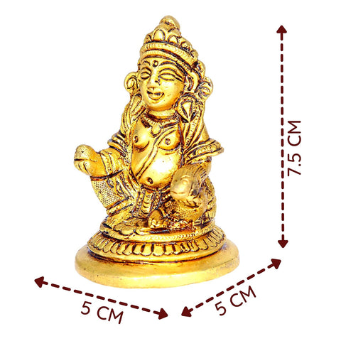 Divine Artz |  Kubera Statue Small | Small Kuber Statue in Brass | Small Kubera Idol Brass | Kuber Murti Brass Small | Small Kuber Murti Brass Height 9.5cm Gold Colour 1 Piece