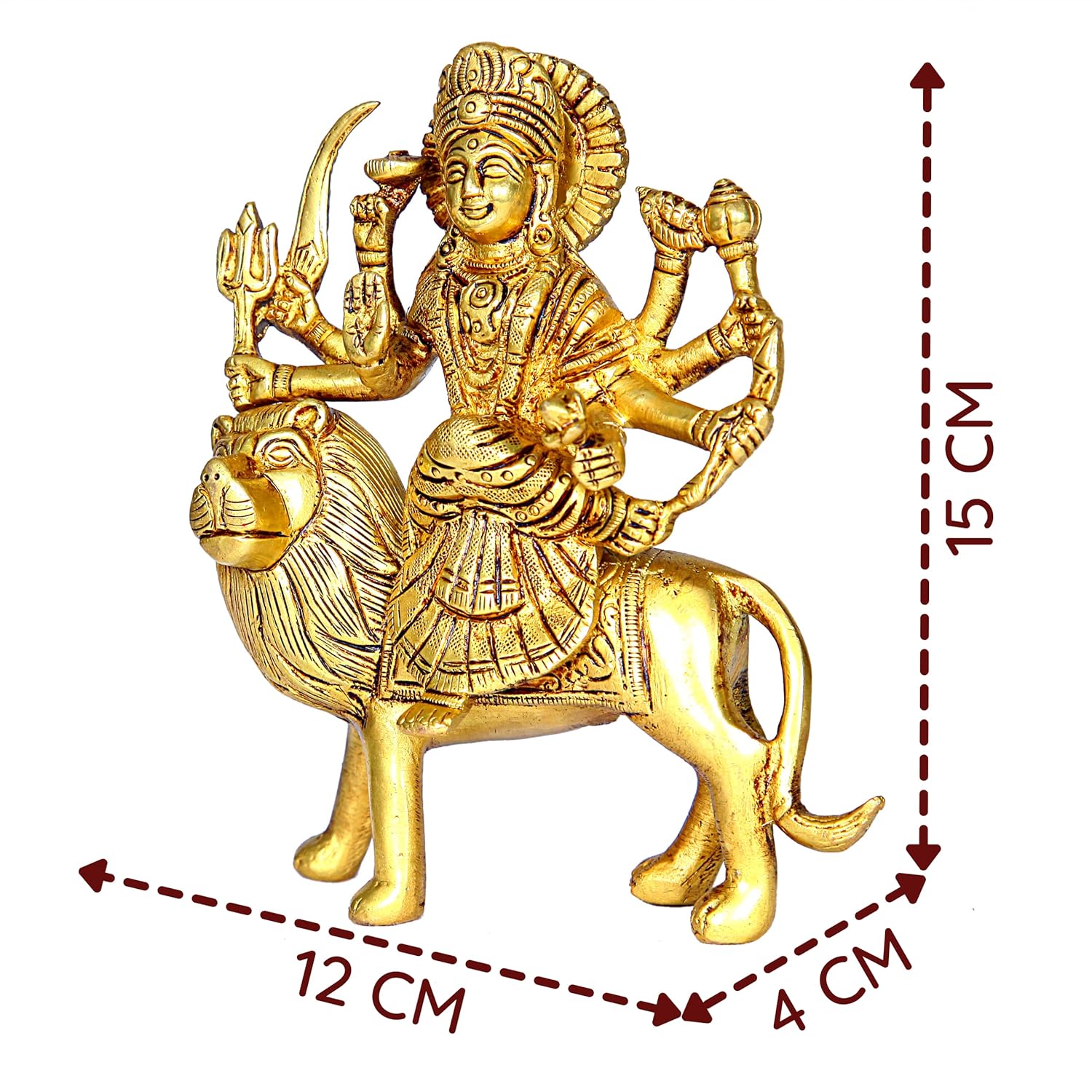 Divine Artz | Durga Maa Idol | Maa Durga Idol | Vaah Maa Durga Idol | Kolkata Durga Maa Idol Brass, Height 15 CM Gold Colour 1 Piece