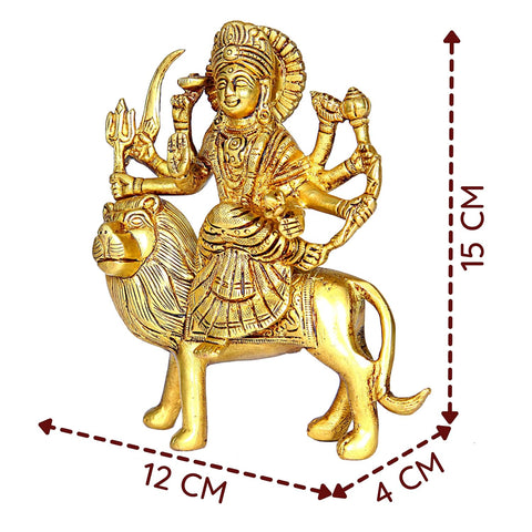 Divine Artz | Durga Maa Idol | Maa Durga Idol | Vaah Maa Durga Idol | Kolkata Durga Maa Idol Brass, Height 15 CM Gold Colour 1 Piece