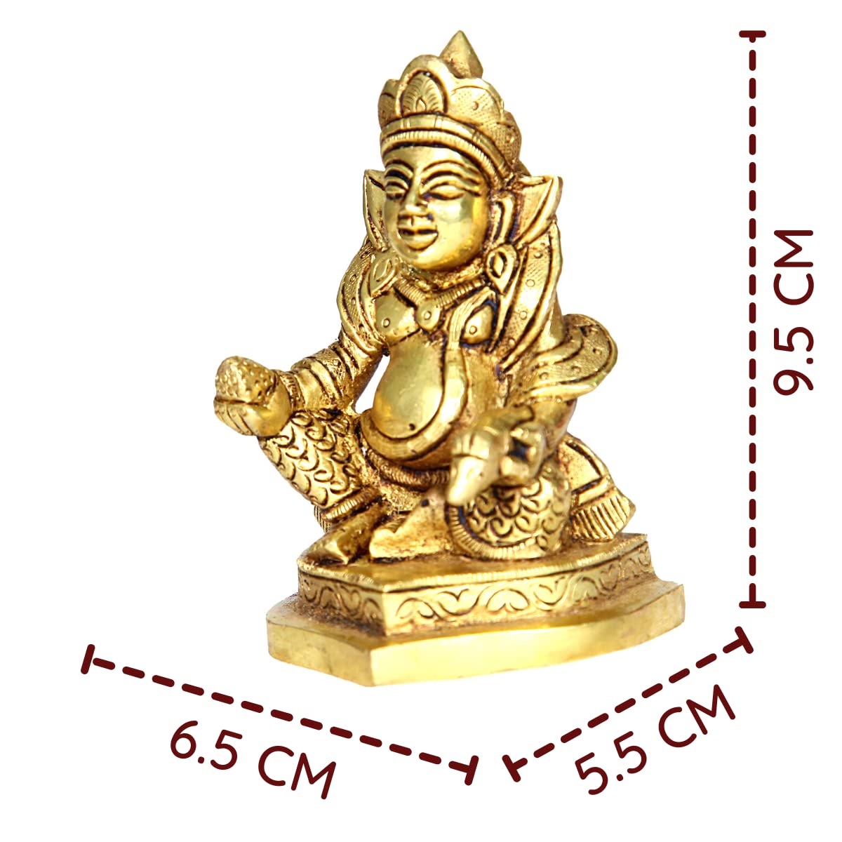 Divine Artz | Kubera Statue Brass | Kuber Statue | Solo Kuber Murti Brass, 9.5cm Height, Gold Colour - (1 Piece)