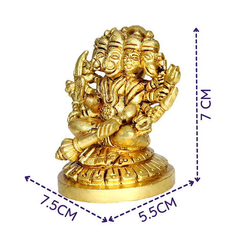 Divine Artz | Panchmukha Hanuman Sitting Brass Idol | Sitting Panchmukhi Hanuman Brass Statue | Sitting Brass Panchmukhi Hanuman 7cm Height, Gold Colour(1 Piece)