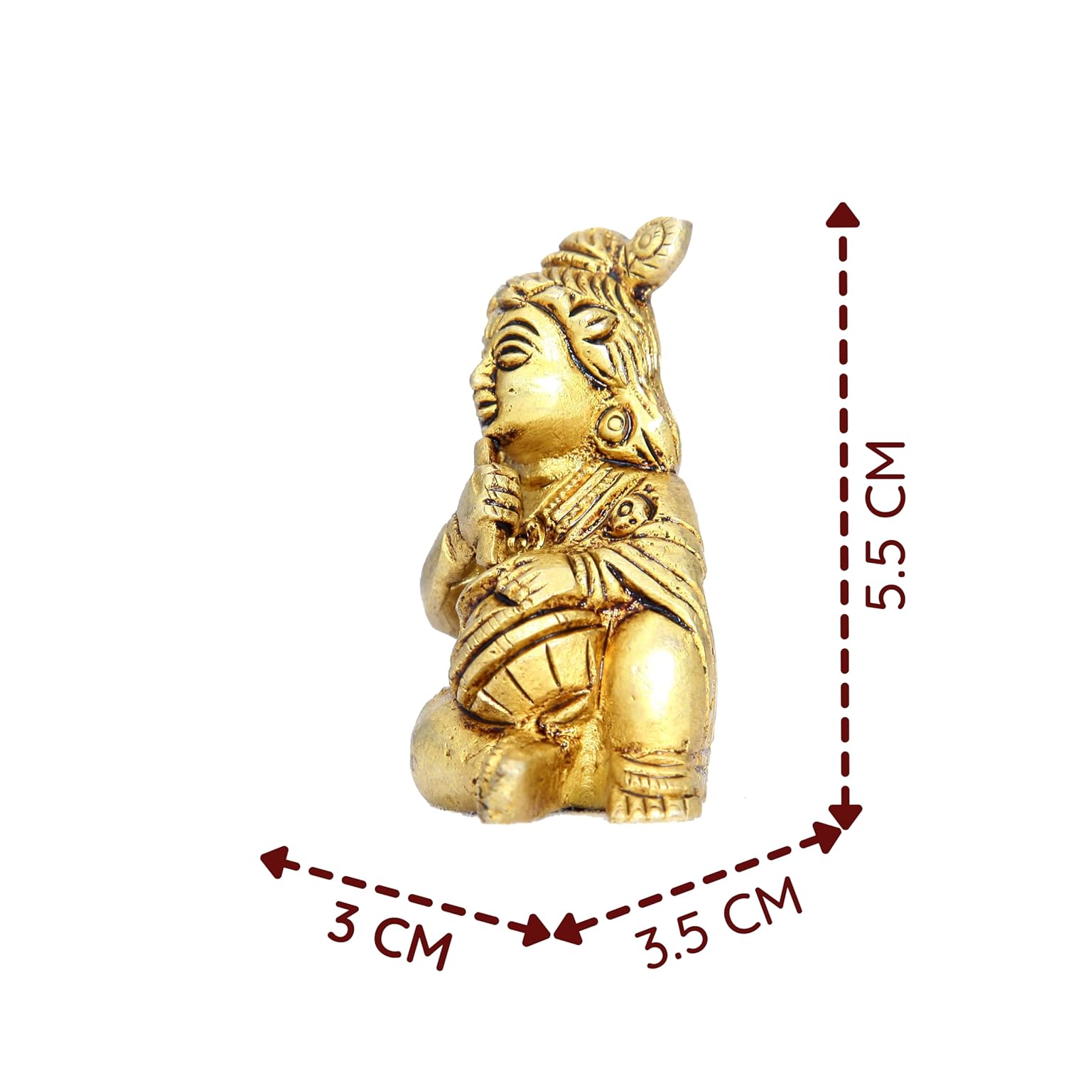 Divine Artz | Makhan Chor Krishna Idol Mini | Makhan Chor Krishna Murti Mini | Makhan Chor Idol Brass, 5.5 CM Height, Gold Colour, 1 Piece