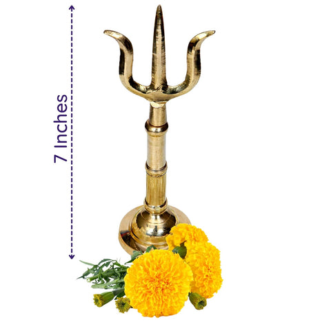 Divine Artz | Brass Trishul on Stand | Brass Thirisoolam on Stand | Brass Soolam on Stand 7 Inches Height, Gold Colour(1 Piece)