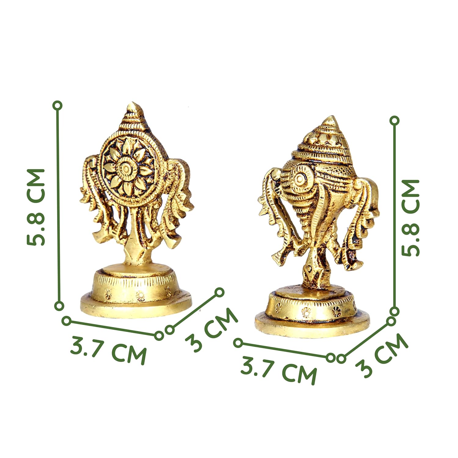 Divine Artz | Brass Small Shankh Chakra Set | Small Sangu Chakram Set 5.8cm Height, Gold Colour - 1 Set(1 Piece Brass Shankh + 1 Piece Brass Chakra)