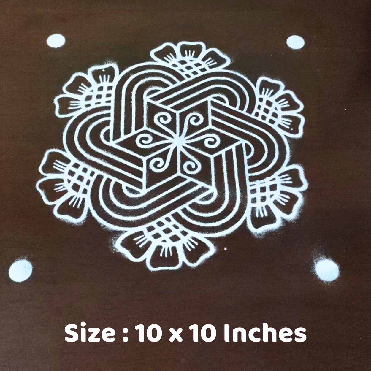 Divine Artz | Flower Padi Kolam Rangoli Stencil Wooden, Rangoli Sacha Wooden, 1 Piece (10x10 Inches)