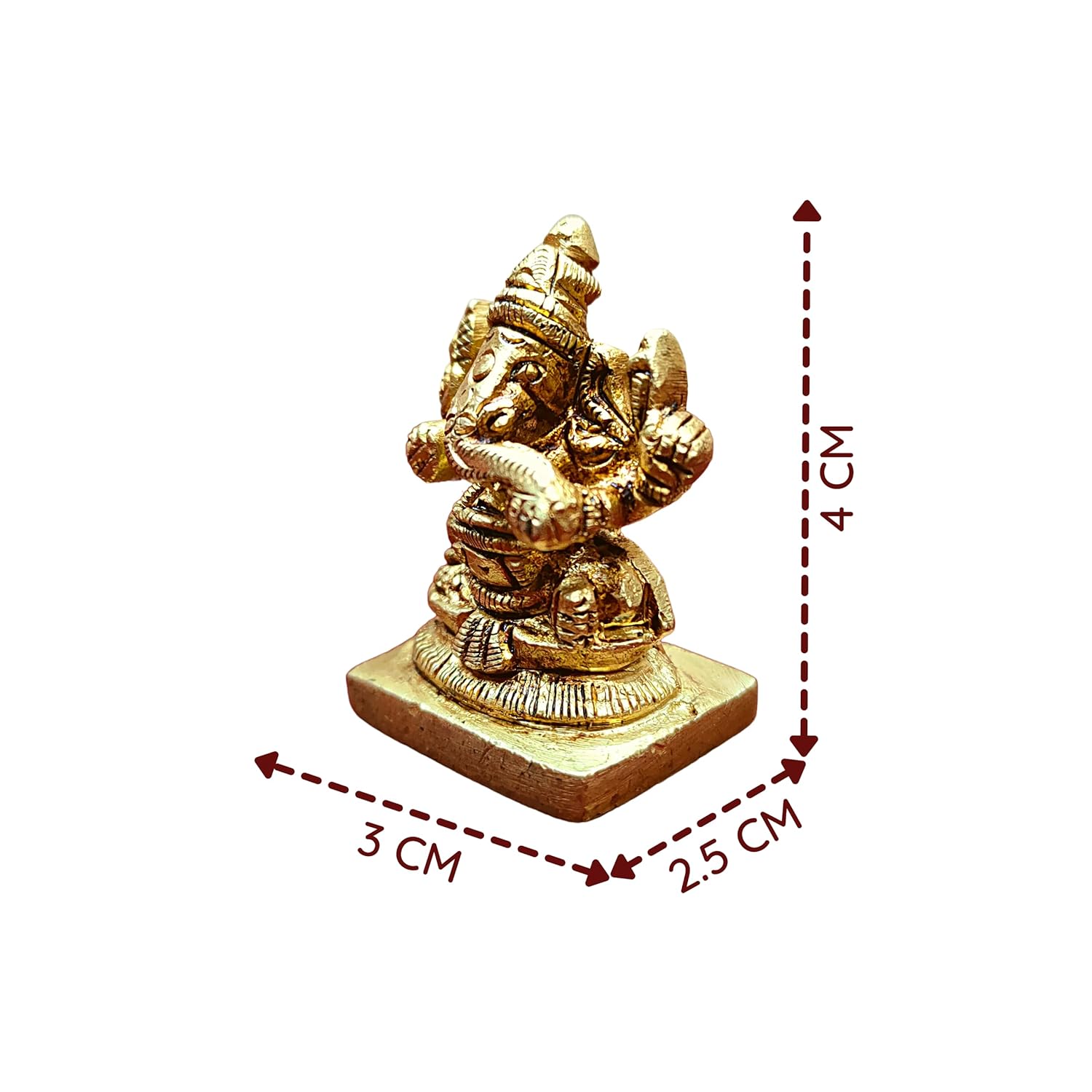 Divine Artz | Mini Left Trunk Ganesha Brass Idol | Ganesh Chaturthi Gifts | Mini Ganesha Idol for Car Dashboard Brass, 4CM Height, Gold Colour - (1 Piece)