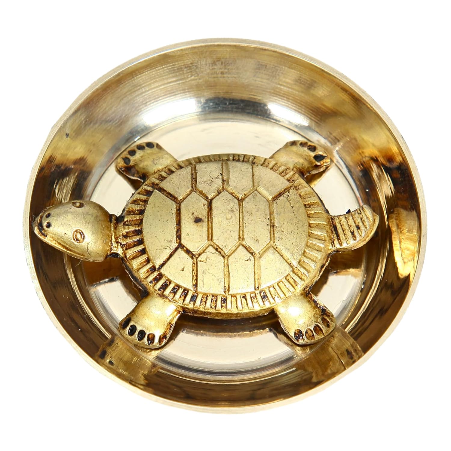 Divine Artz | Feng Shui Tortoise for Good Luck | Brass Tortoise with Plate, Small Size, Brass, Gold Colour, 1 Set