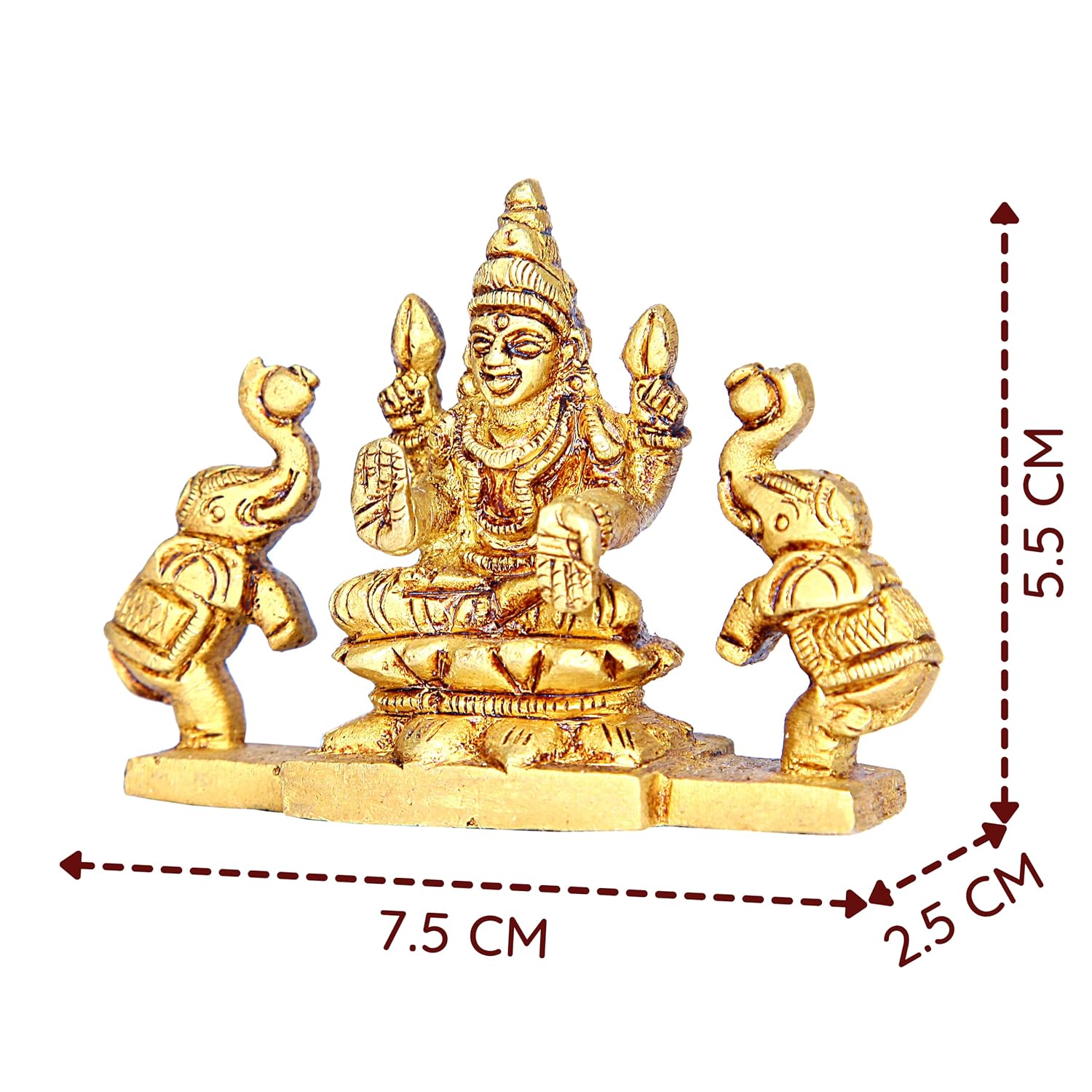 Divine Artz | Gajalakshmi Idol with Elephant Brass Small | Small Gajalakshmi Idol Brass | Gaja Lakshmi Idol | Lakshmi Idol with Elephants Brass, Height 5.5 CM Gold Colour 1 Piece