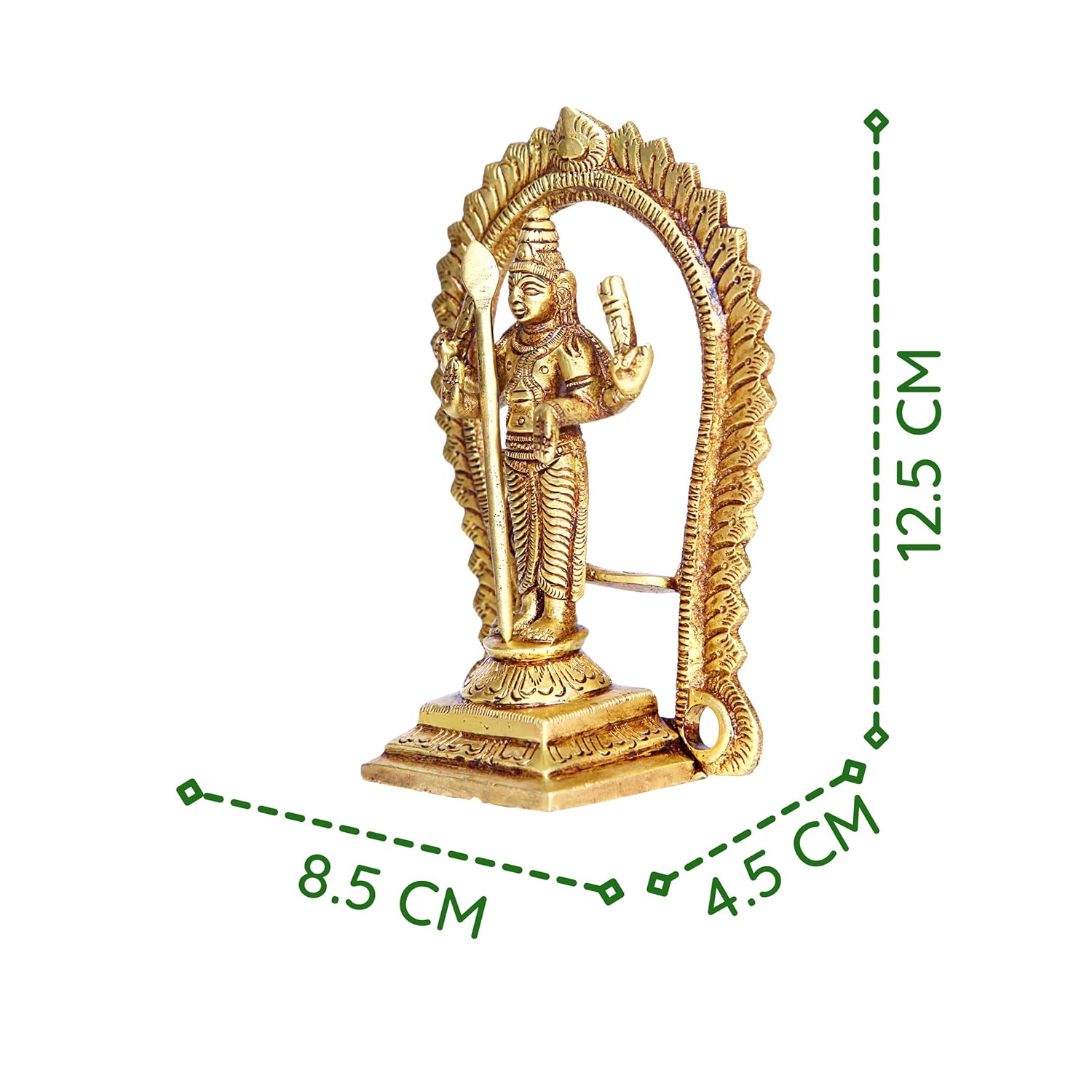 Divine Artz | Brass Murugan Idol/Lord Kartikeya Statue/Subrahmanya Swami Idol, 12.5cm Height, Gold Colour - (1 Piece)