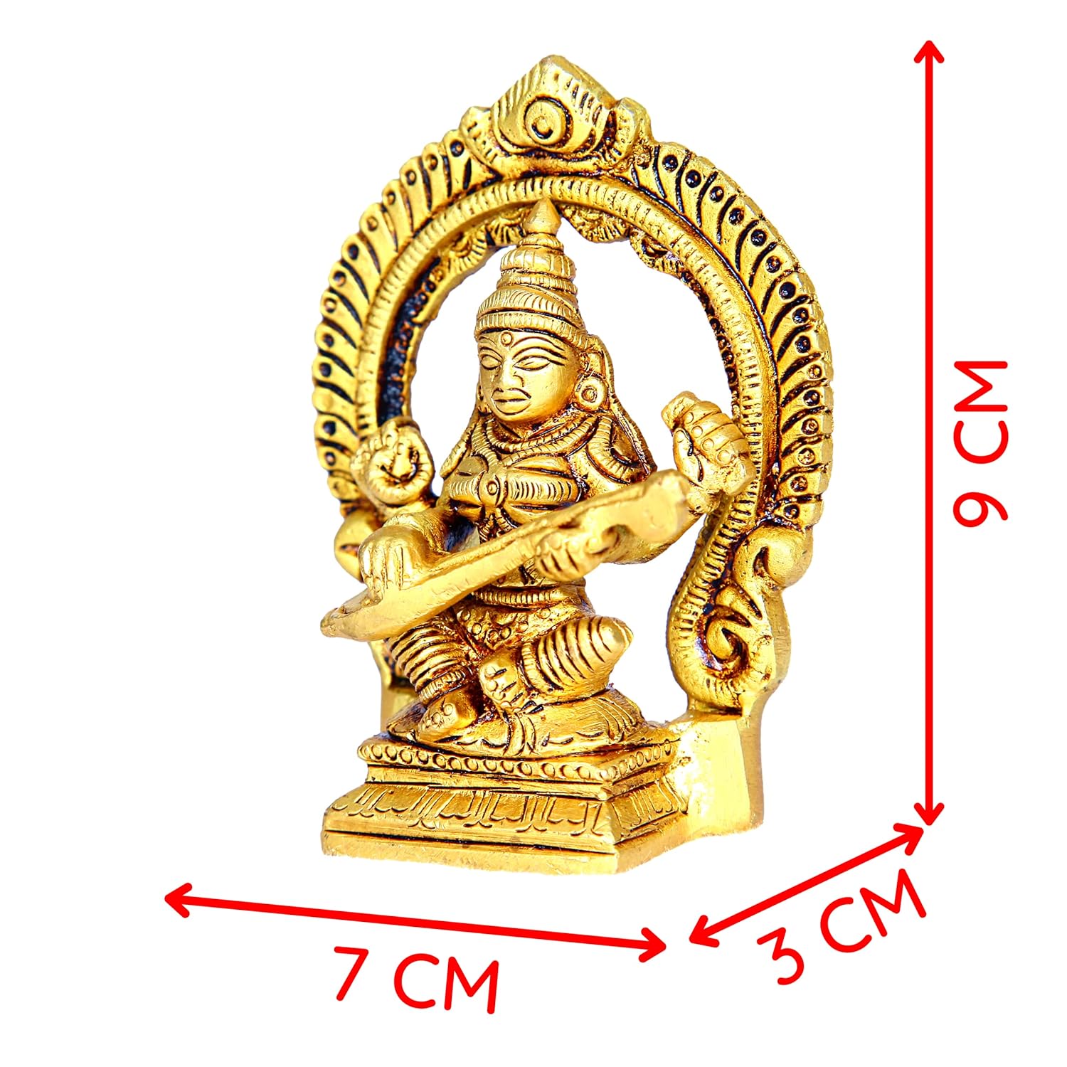 Divine Artz | Brass Lord Saraswati Idol, 9Cm Height, Gold (1 Piece)