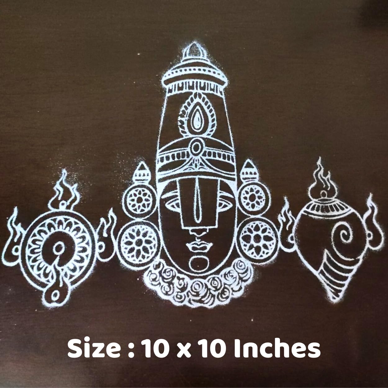 Divine Artz | Tirupati Balaji Face Rangoli Stencil Wooden, Rangoli Sacha Wooden, 1 Piece (10x10 Inches)