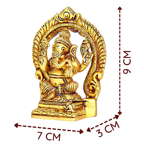 Divine Artz | Ganesh Brass Idol with Arch| Ganesh Brass Idol Small | Ganapathi Statue Small Brass, 9cm Height, Gold Colour - (1 Piece)