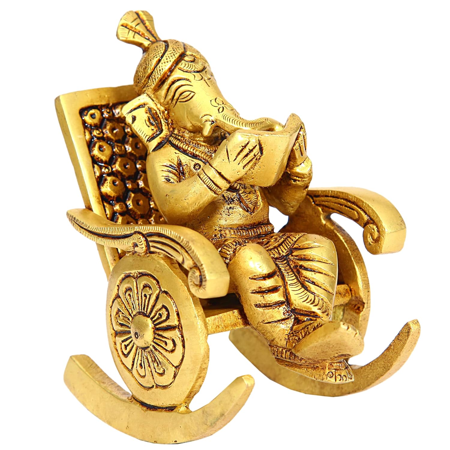 Divine Artz | Premium Chair Ganesha Idol | Rocking Chair Ganesha Idol | Heavy Rocking Chair Ganesha Brass, 675g, Height 10.5 CM, Gold Colour, 1 Piece