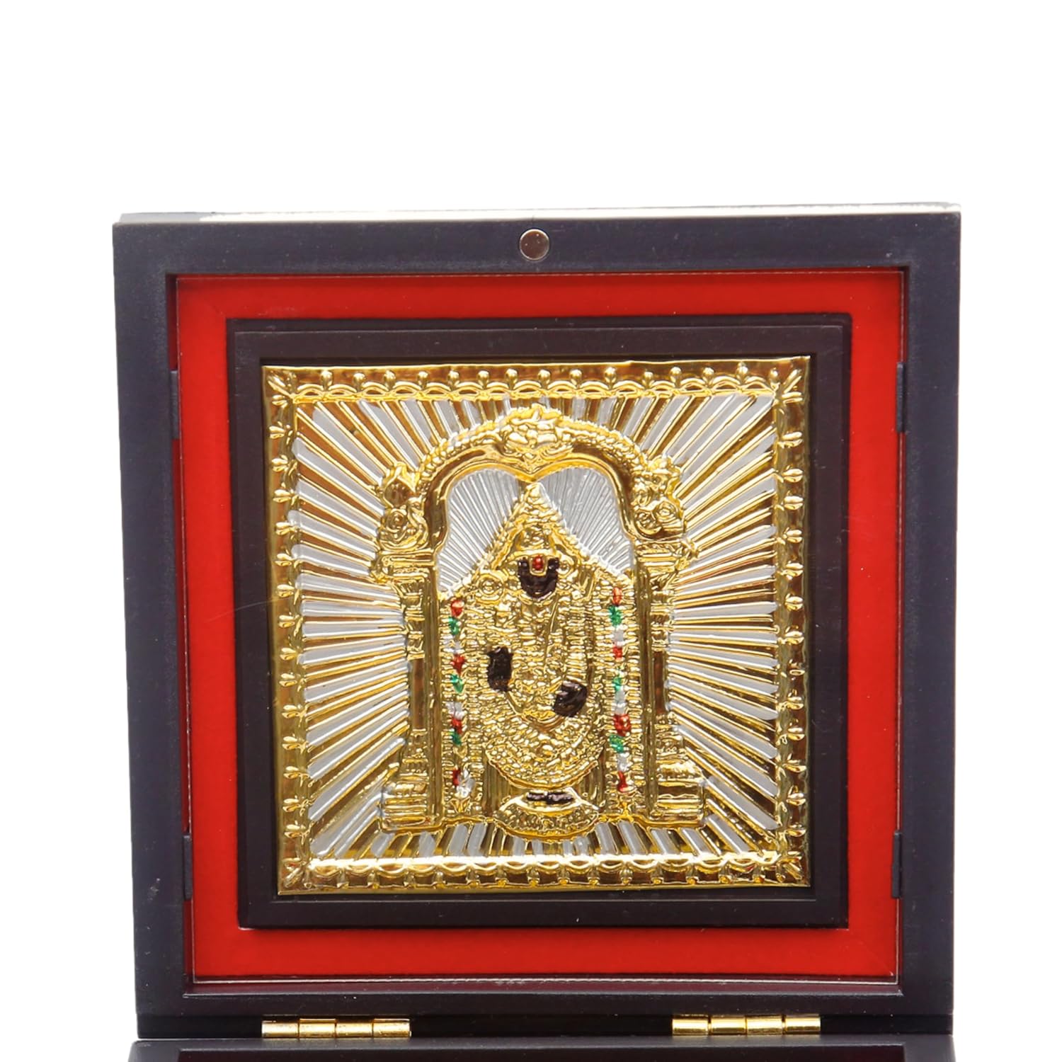 Divine Artz | Tirupati Balaji Pocket Temple | Balaji Pocket Temple Box with Charan Paduka Square Shaped, Gold Plated,1 Piece