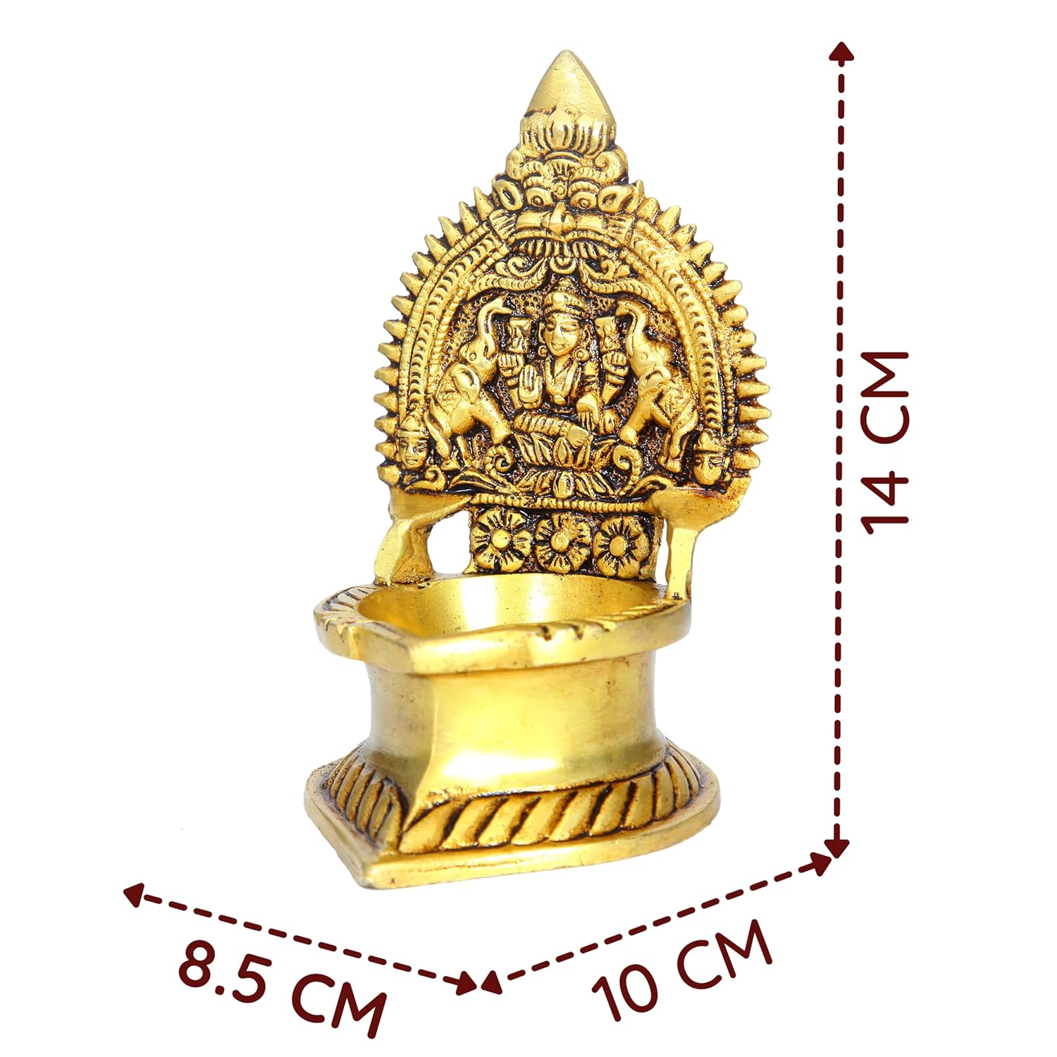 Divine Artz | Premium Gajalakshmi Deepam | Gajalakshmi Deepa | Gajalakshmi Diya | Antique Gajalakshmi Vilakku Brass 14 CM Height, Gold Colour, 1 Piece