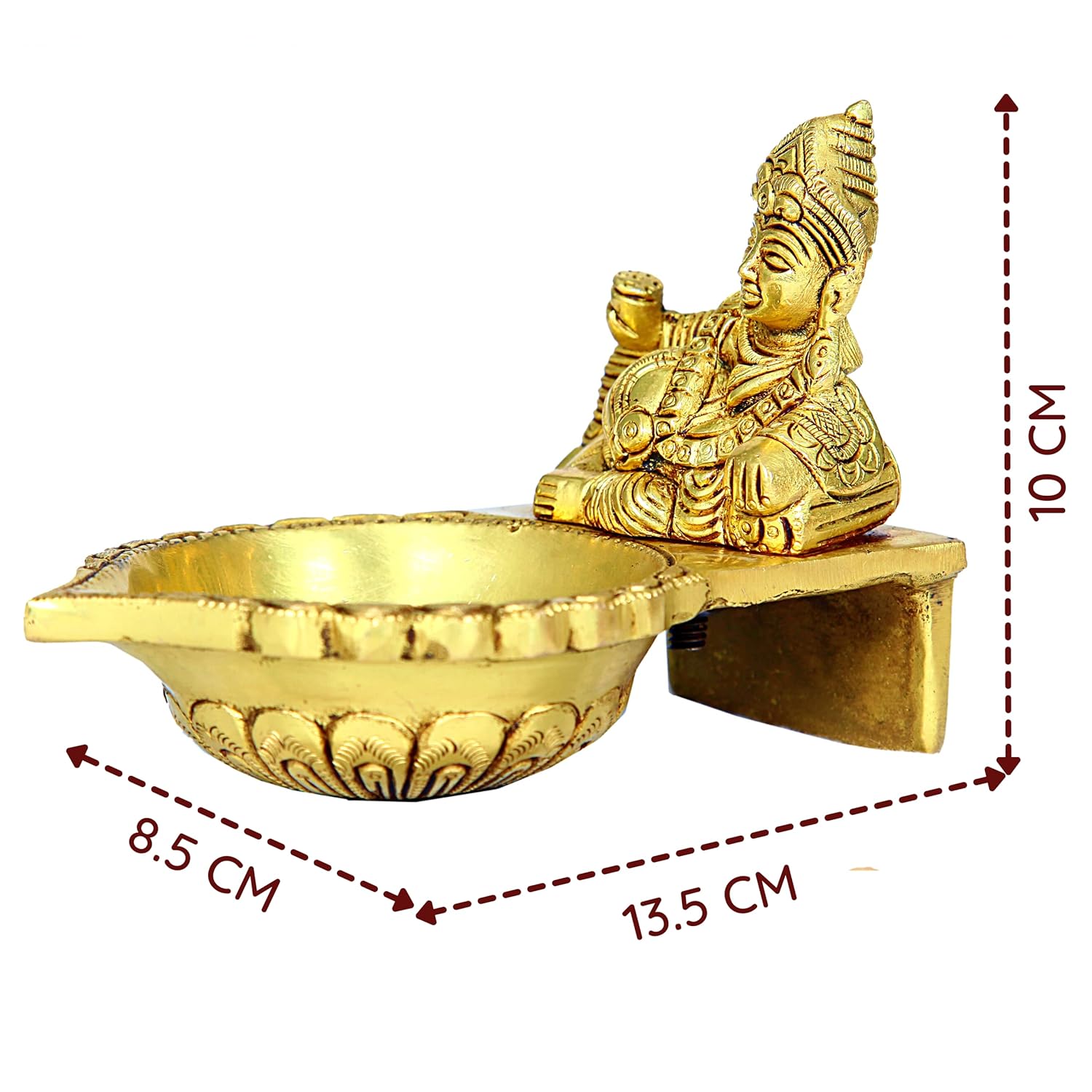 Divine Artz | Kubera Deepam with Kubera Statue | Kubera Deepam Brass Big Size | Kubera Vilakku with Statue | Kuberan Deepam Brass 10 CM Height, Gold Colour 1 No