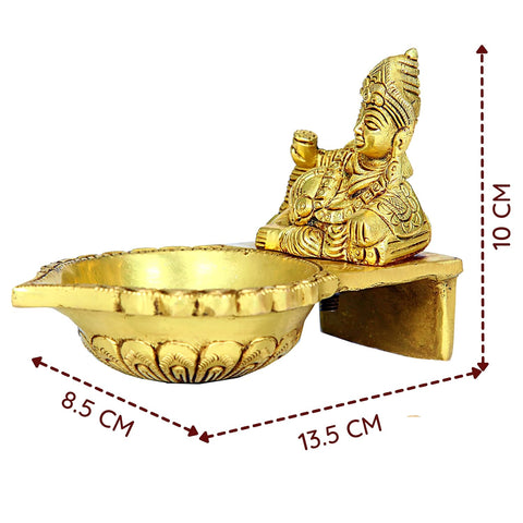 Divine Artz | Kubera Deepam with Kubera Statue | Kubera Deepam Brass Big Size | Kubera Vilakku with Statue | Kuberan Deepam Brass 10 CM Height, Gold Colour 1 No