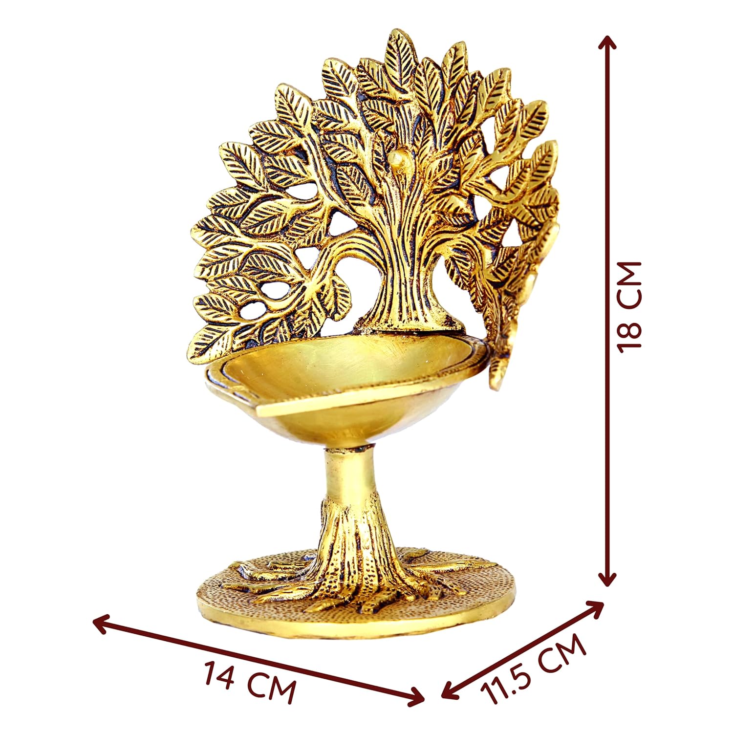 Divine Artz | Karpaga Viruksham Tree Vilakku Brass | Kalpavriksha Tree Diya | Kalpavriksha Tree Lamp Brass, 18cm Height, Gold Colour - (1 Piece)