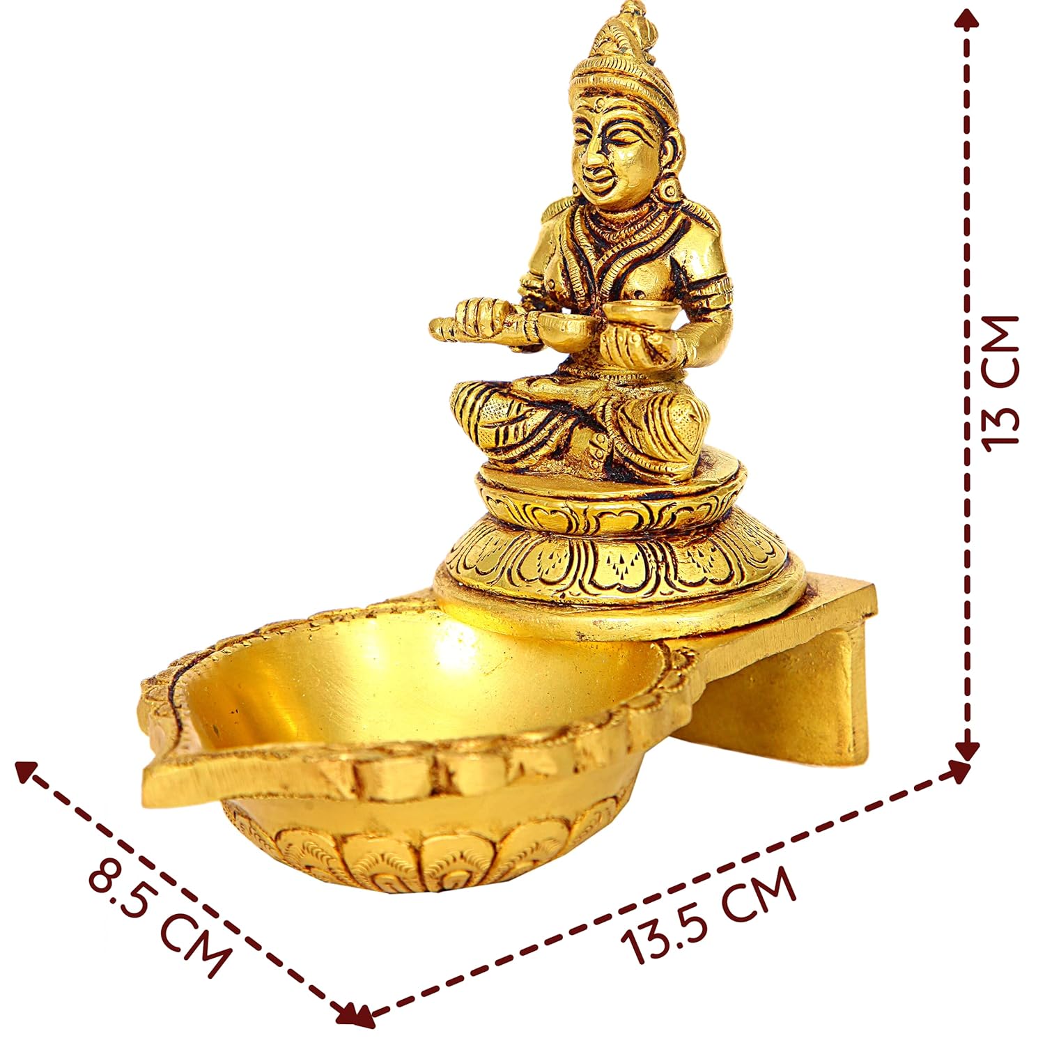 Divine Artz | Annapoorani Deepam with Annapoorani Statue | Annapurna Devi Deepam Brass | Annapurani Vilakku with Statue 13 CM Height Brass Gold Colour 1 Piece