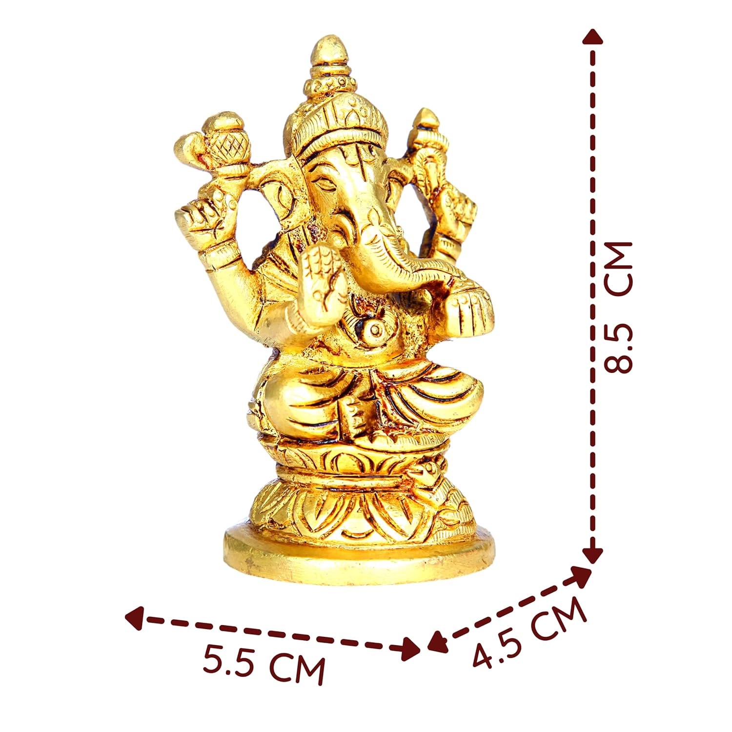 Divine Artz |  Ganesh Brass Idol Small | Ganapathi Statue Small | Ganesh Idol for Gift | Pillayar Silai | Vinayagar Statue | Ganesha Idol Brass 9 CM Height, Gold Colour 1 No