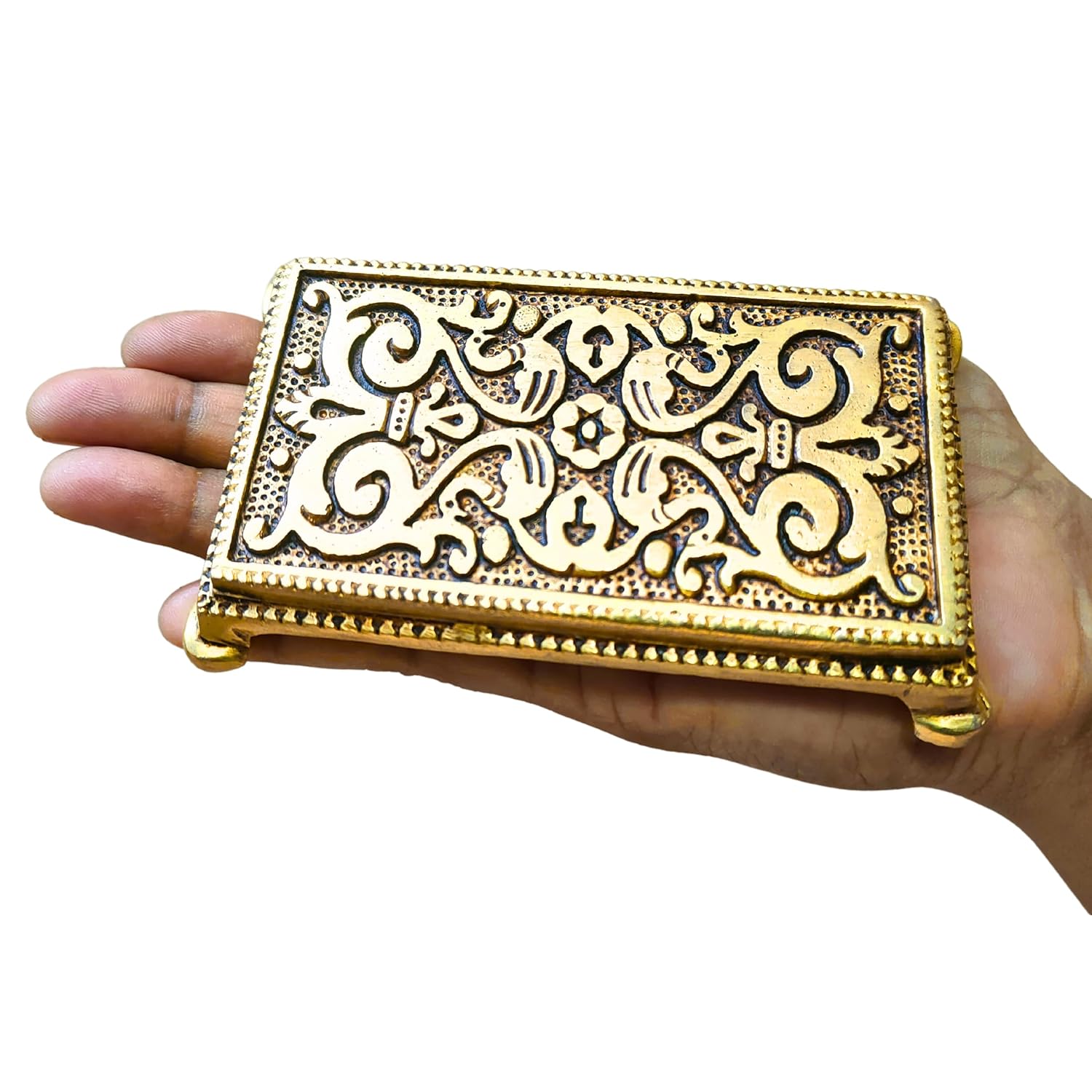 Divine Artz | Pooja Chowki Rectangle Shape | Pooja Chowki Rectangle | Brass Chowki, Brass, Gold Colour, 1 Piece (9.5 X 5 CM)