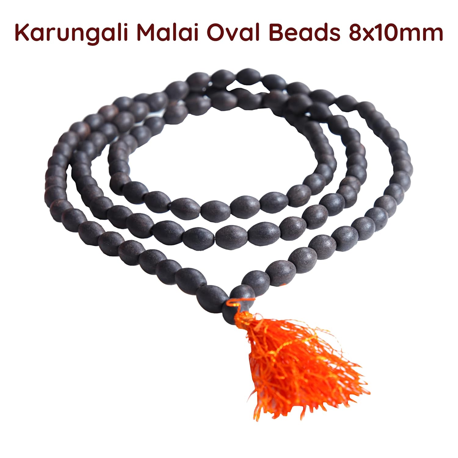 Divine Artz | 100% Natural Unpolished Karungali Malai Original Oval Beads | Karungali Malai Oval Beads 8x10mm - Natural Black Ebony Wood