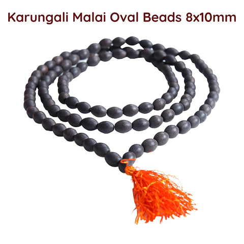 Divine Artz | 100% Natural Unpolished Karungali Malai Original Oval Beads | Karungali Malai Oval Beads 8x10mm - Natural Black Ebony Wood