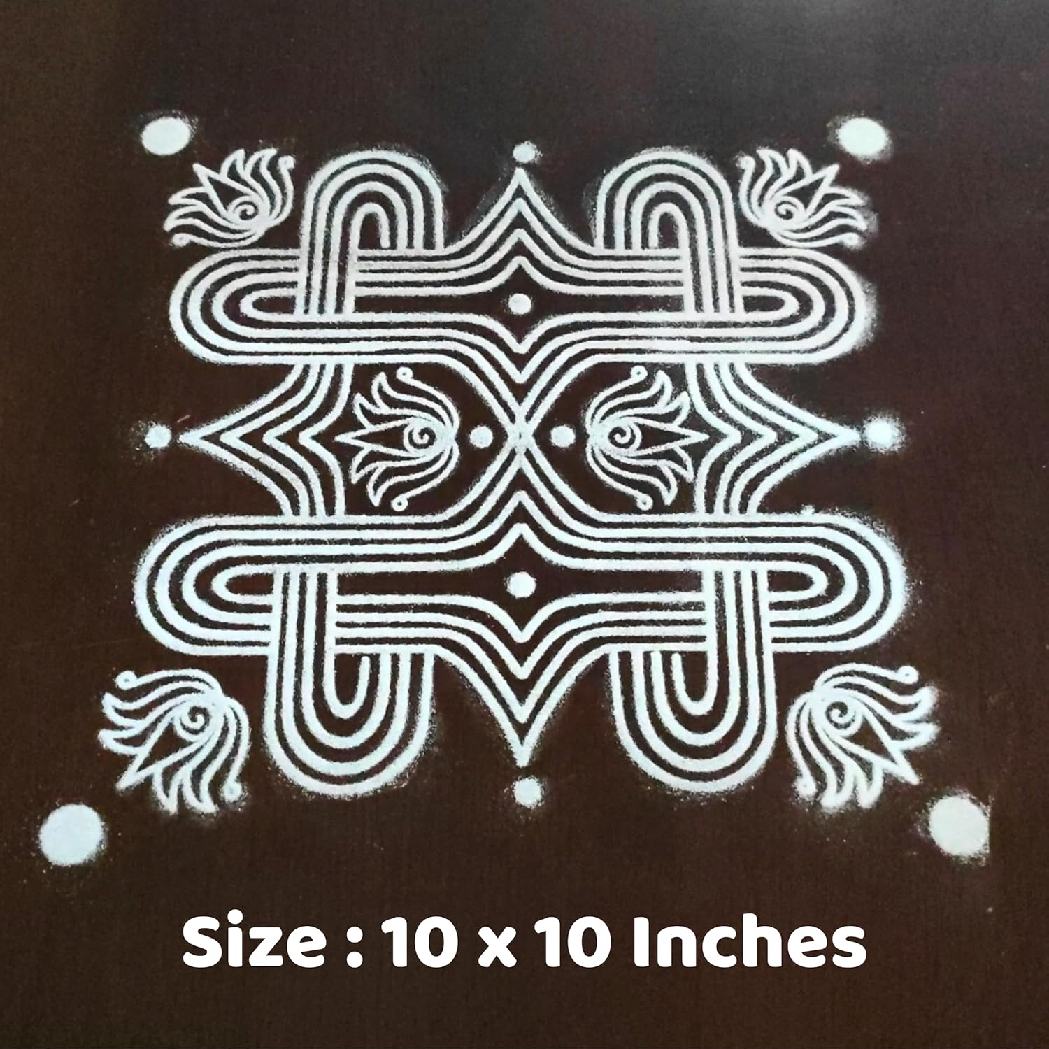 Divine Artz | Padi Kolam Rangoli Stencil Wooden(Design 4), Rangoli Sacha Wooden, 1 Piece (10x10 Inches)