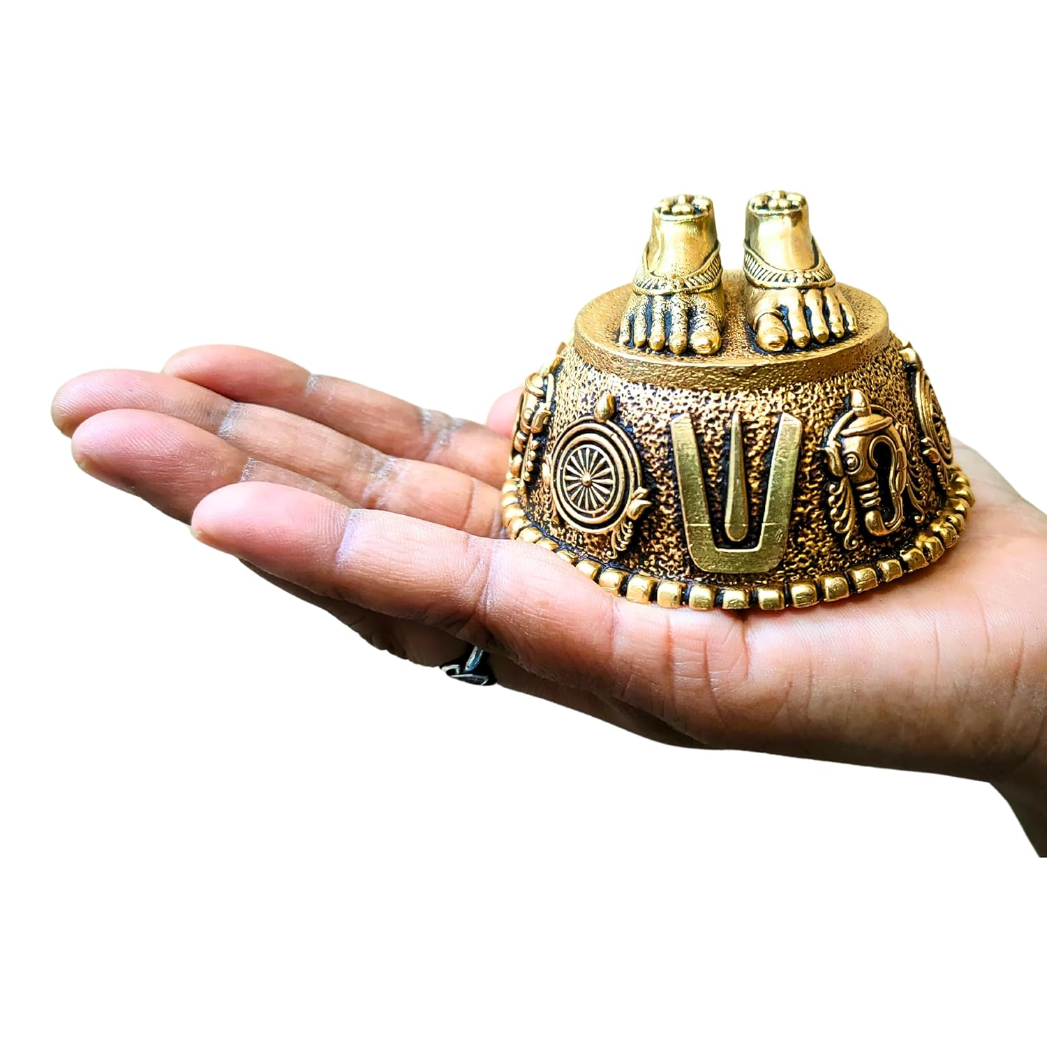 Divine Artz | Balaji Charan Paduka | Vishnu Charan Paduka | Charan Paduka for Puja Brass, Gold Colour 1 No (8 CM Diameter)