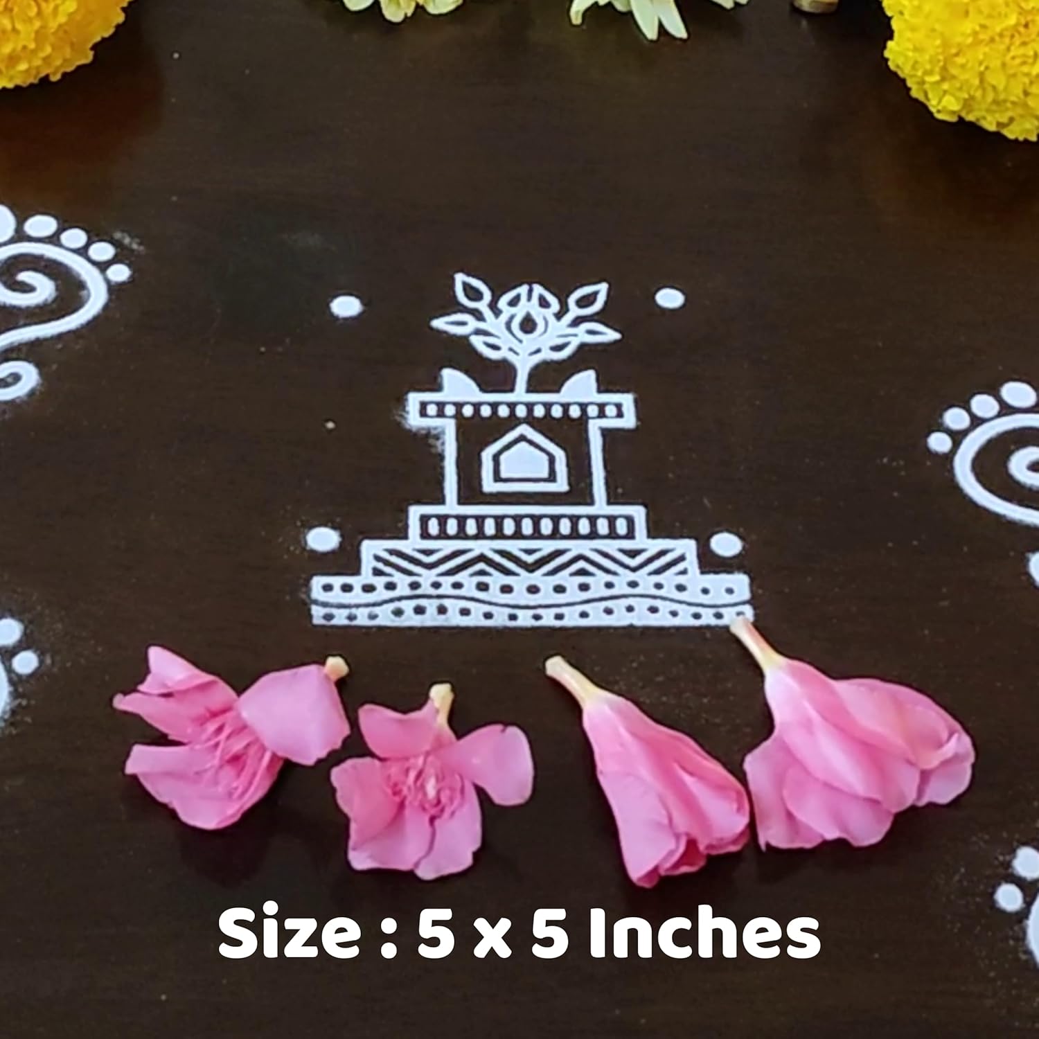 Divine Artz | Thulasi Madam Rangoli Stencil Wooden, Rangoli Sacha Wooden, 1 Piece (5x5 Inches)