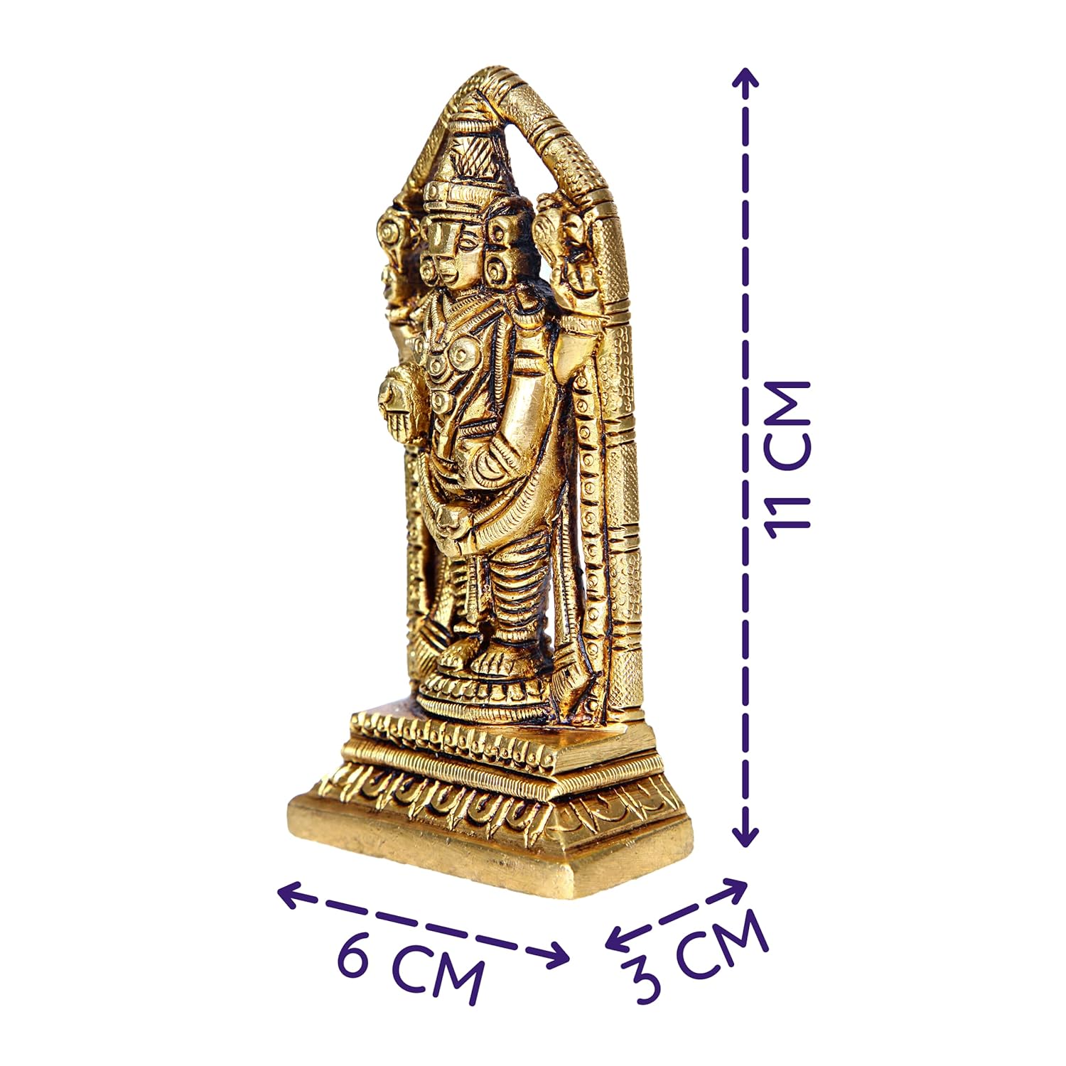 Divine Artz | Lord Venkateswara Idol Brass | Tirupati Balaji Idol Brass | Venkateswara Swamy Idol Brass, Medium, 11 cm, Gold Colour - (1 Piece)