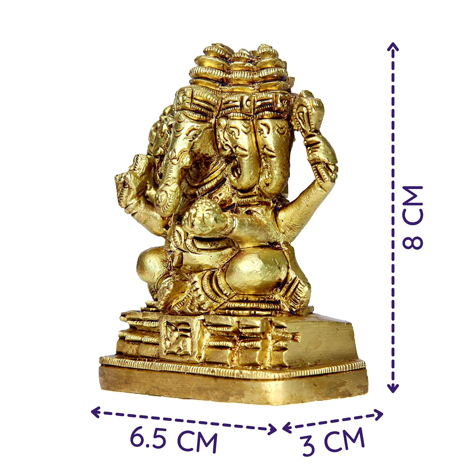 Divine Artz | Brass Panchmukhi Vinayaka Idol | Panchmukhi Ganesh Idol Brass Statue | Panchamukhi Ganesha Idol 8cm Height, Gold Colour(1 Piece)