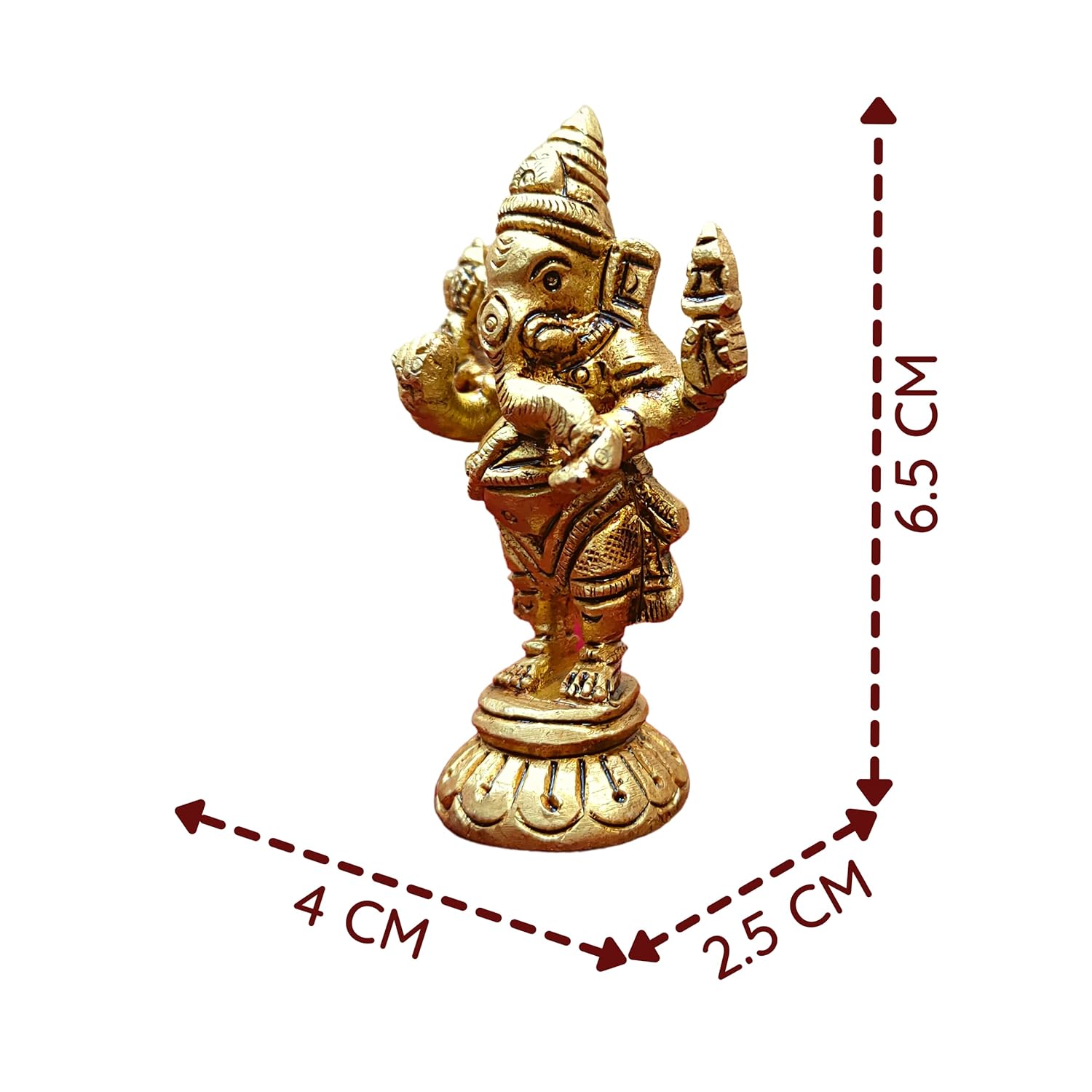 Divine Artz | Standing Ganesha Idol Brass, Ganesha Idol for Car Dashboard, Brass, Height 6.5CM, Gold Colour, 1 Piece