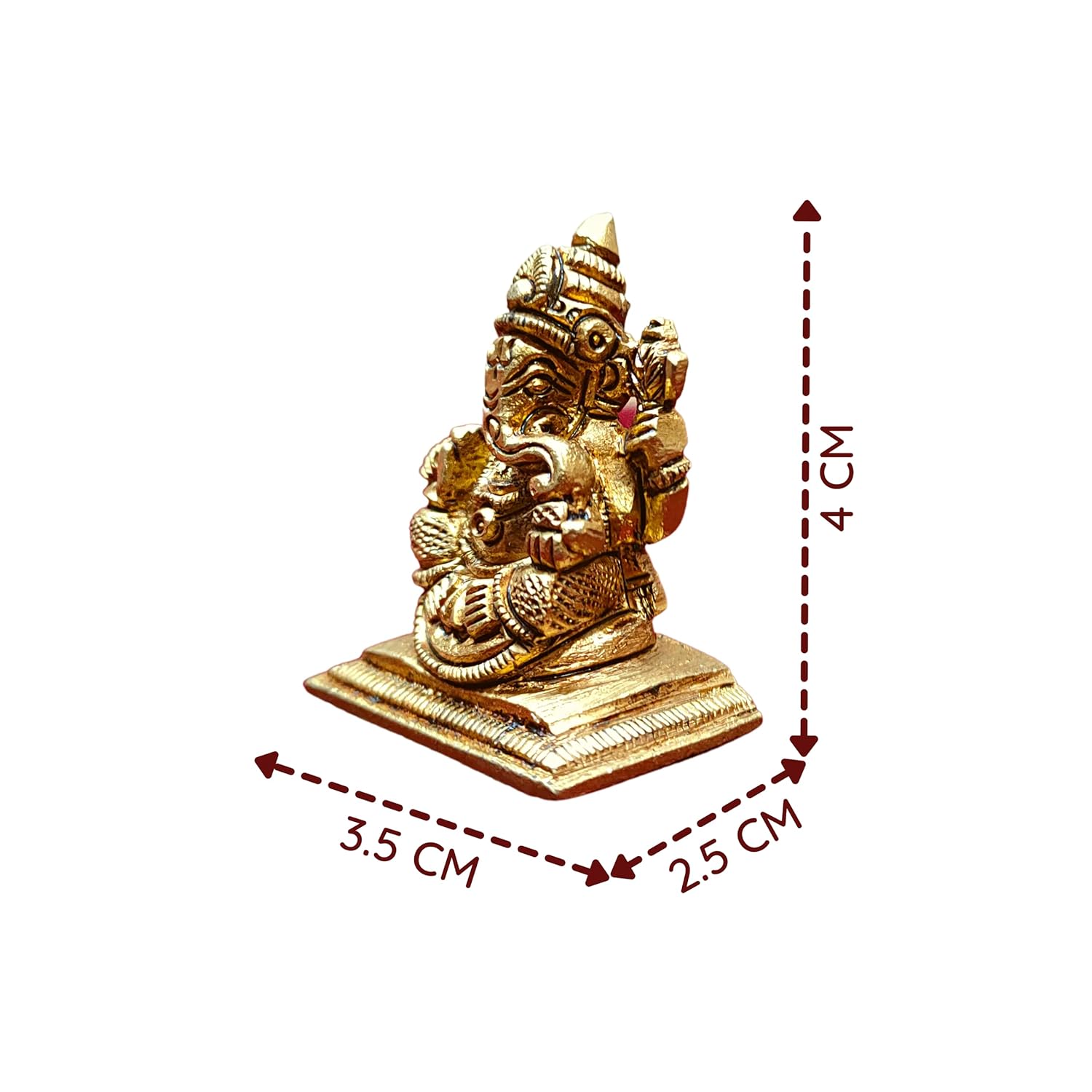 Divine Artz | Premium Mini Ganesha Brass Idol | Mini Ganesha Idol for Car Dashboard Brass | Ganesh Chaturthi Gifts, 4CM Height, Gold Colour - (1 Piece)