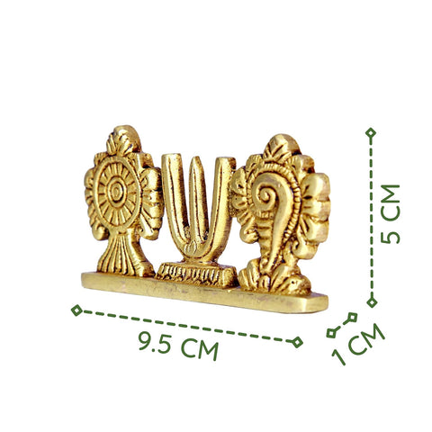 Divine Artz | Vadakalai Shankh Chakra Namah Stand/Vadakalai Thiruman Sangu Chakram Stand, Brass, 5cm Height, Gold Colour, 1 Piece